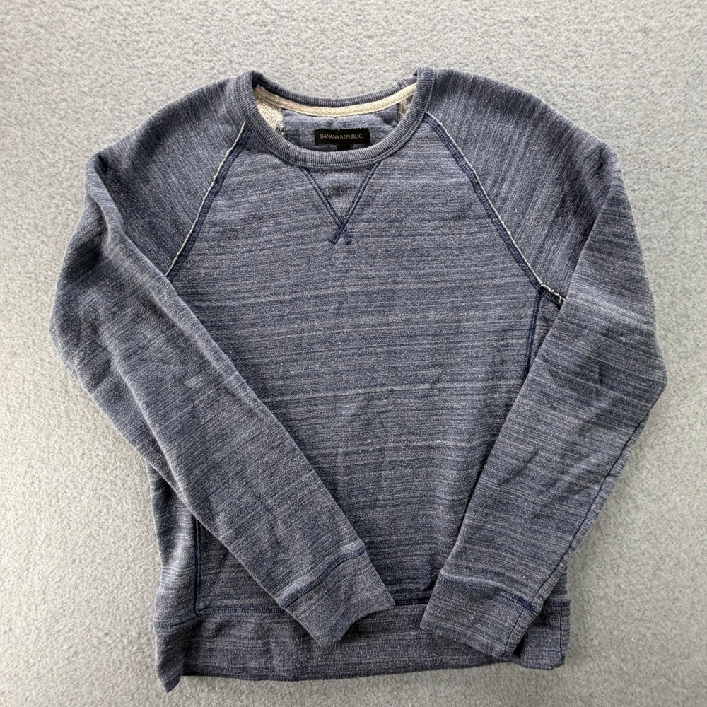 Banana Republic Mens Small Blue Marled French Terry Crewneck Sweatshirt Raglan